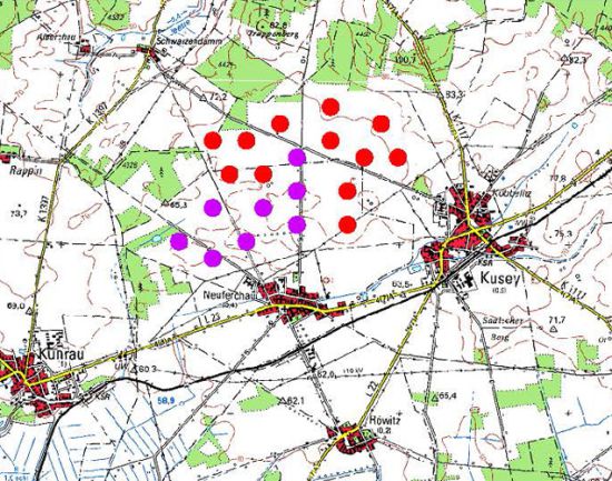 bestehende WEA violett, geplante WEA rot