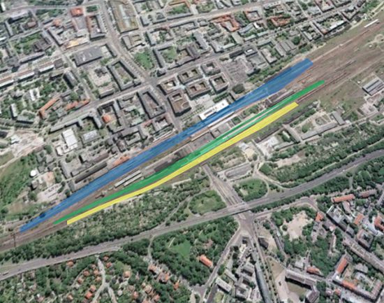 Luftbild HBF Magdeburg mit Bauabschnitten